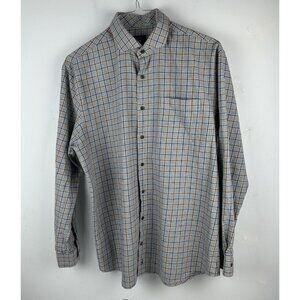 Johnnie O Button Up Shirt Mens Large Gray Plaid Top Shelf Cotton Beach Casual